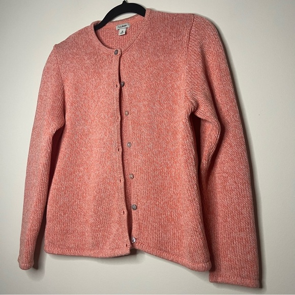 LL BEAN 100% Cotton Knit Button Up Creamsicle Orange Sweater Cardigan - Picture 2 of 5
